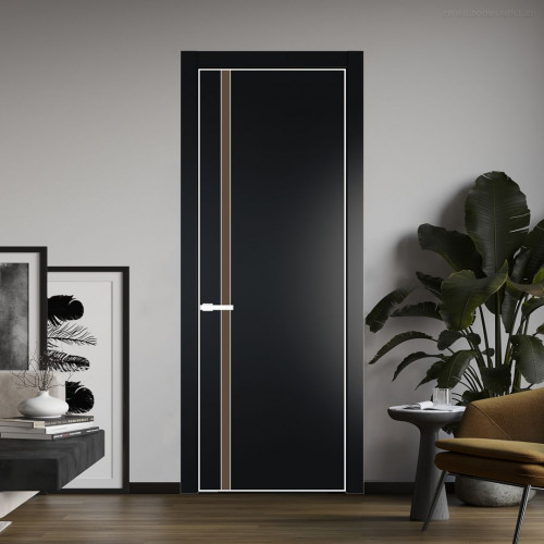 Межкомнатная дверь ProfilDoors 21 PE с вставкой из стекла монохром гляссе Блэк с алюминиевой кромкой Вайт