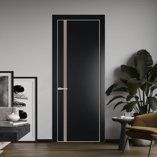 Межкомнатная дверь ProfilDoors 21 PE с вставкой из стекла монохром капучино Блэк с алюминиевой кромкой Матовая