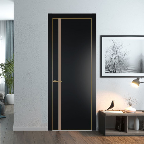 Межкомнатная дверь ProfilDoors 21 PE с вставкой из стекла монохром капучино Блэк с алюминиевой кромкой Золото
