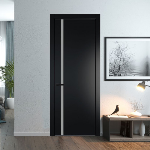 Межкомнатная дверь ProfilDoors 21 PE с вставкой из стекла монохром серый Блэк с алюминиевой кромкой Черный