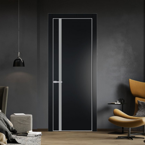 Межкомнатная дверь ProfilDoors 21 PE с вставкой из стекла монохром серый Блэк с алюминиевой кромкой Матовая