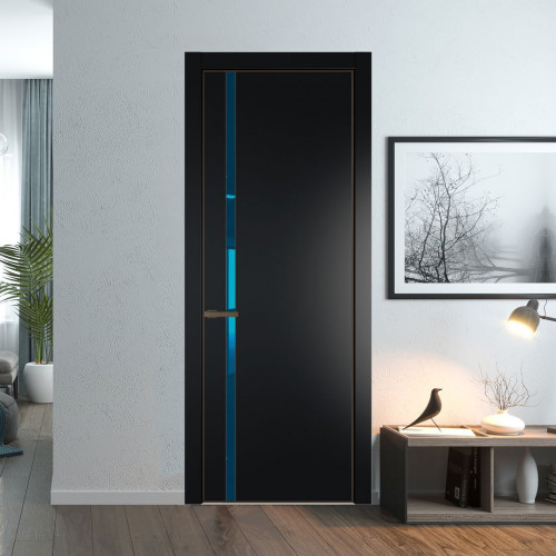 Межкомнатная дверь ProfilDoors 21 PE с вставкой из стекла зеркало blue Блэк с алюминиевой кромкой Деорэ