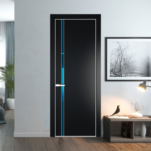 Межкомнатная дверь ProfilDoors 21 PE с вставкой из стекла зеркало blue Блэк с алюминиевой кромкой Вайт