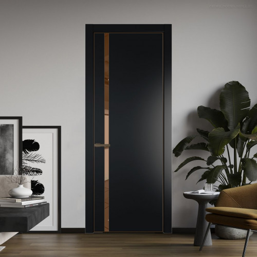 Межкомнатная дверь ProfilDoors 21 PE с вставкой из стекла зеркало bronze Блэк с алюминиевой кромкой Деорэ