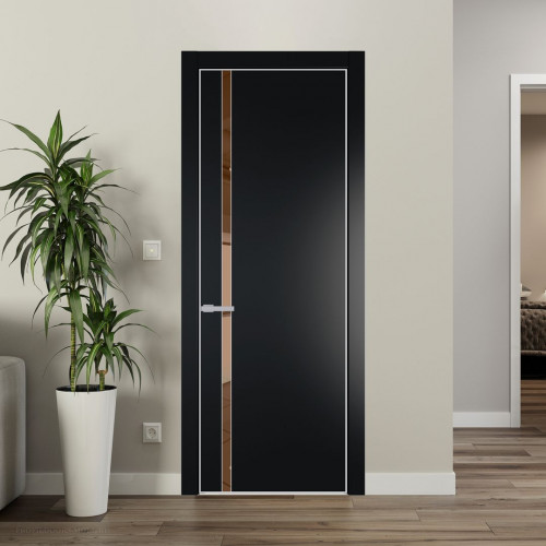 Межкомнатная дверь ProfilDoors 21 PE с вставкой из стекла зеркало bronze Блэк с алюминиевой кромкой Матовая