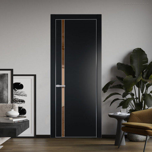 Межкомнатная дверь ProfilDoors 21 PE с вставкой из стекла зеркало bronze Блэк с алюминиевой кромкой Серебро