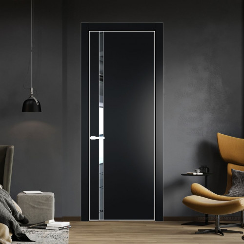 Межкомнатная дверь ProfilDoors 21 PE с вставкой из стекла зеркало Блэк с алюминиевой кромкой Вайт