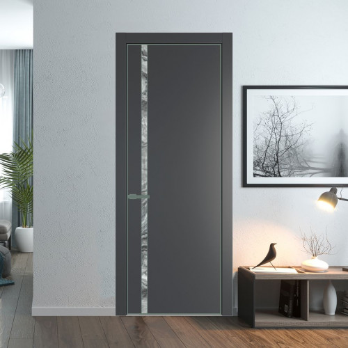 Межкомнатная дверь ProfilDoors 21 PE с вставкой из стекла атриум серебро Графит с алюминиевой кромкой Зеленый воск