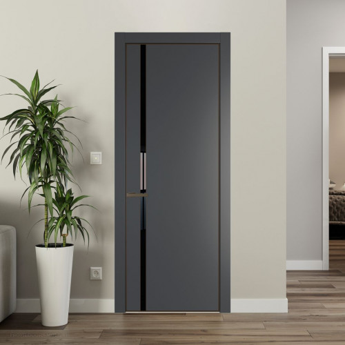 Межкомнатная дверь ProfilDoors 21 PE с вставкой из стекла черный лак Графит с алюминиевой кромкой Деорэ