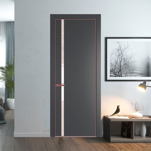 Межкомнатная дверь ProfilDoors 21 PE с вставкой из стекла перламутровый лак Графит с алюминиевой кромкой Красный антрацит
