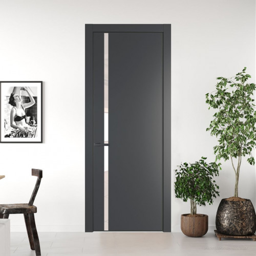 Межкомнатная дверь ProfilDoors 21 PE с вставкой из стекла перламутровый лак Графит с алюминиевой кромкой Серая Ночь