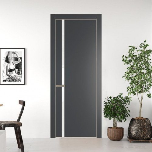 Межкомнатная дверь ProfilDoors 21 PE с вставкой из стекла лак классик Графит с алюминиевой кромкой Никель