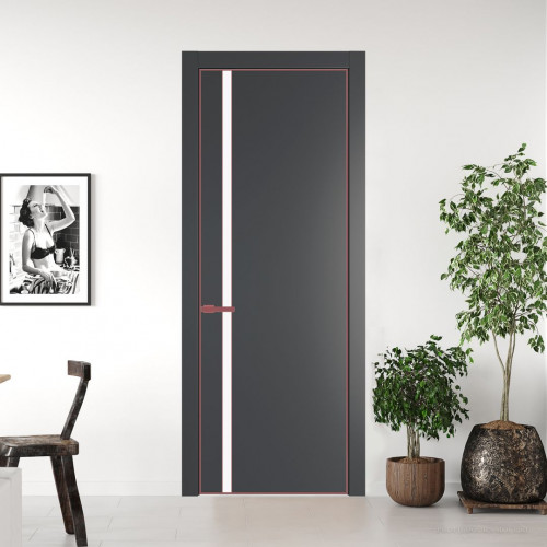 Межкомнатная дверь ProfilDoors 21 PE с вставкой из стекла монохром белый просветленный Графит с алюминиевой кромкой Красный антрацит