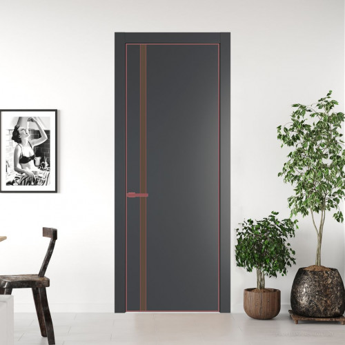 Межкомнатная дверь ProfilDoors 21 PE с вставкой из стекла монохром гляссе Графит с алюминиевой кромкой Красный антрацит