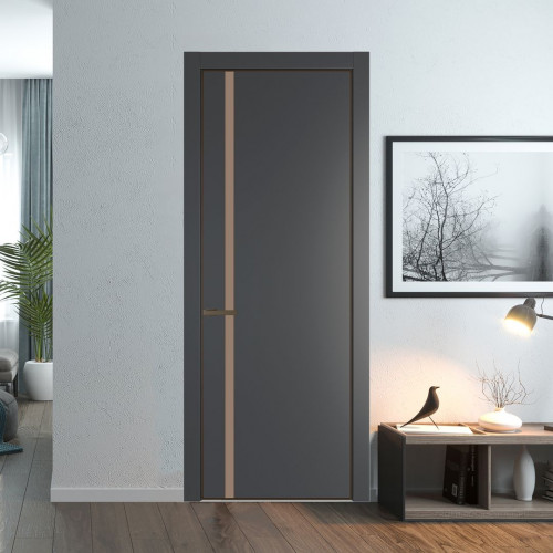 Межкомнатная дверь ProfilDoors 21 PE с вставкой из стекла монохром капучино Графит с алюминиевой кромкой Деорэ