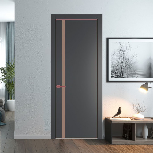Межкомнатная дверь ProfilDoors 21 PE с вставкой из стекла монохром капучино Графит с алюминиевой кромкой Красный антрацит