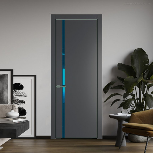 Межкомнатная дверь ProfilDoors 21 PE с вставкой из стекла зеркало blue Графит с алюминиевой кромкой Зеленый воск