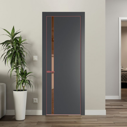 Межкомнатная дверь ProfilDoors 21 PE с вставкой из стекла зеркало bronze Графит с алюминиевой кромкой Красный антрацит