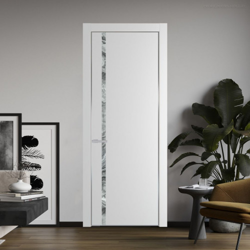 Межкомнатная дверь ProfilDoors 21 PE с вставкой из стекла атриум серебро Крем Вайт с алюминиевой кромкой Серебро