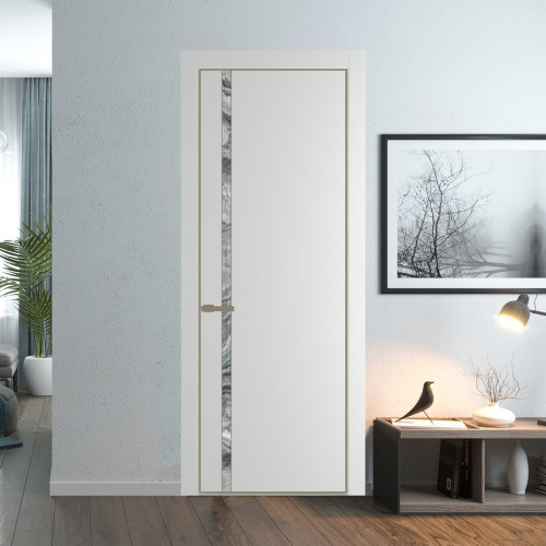 Межкомнатная дверь ProfilDoors 21 PE с вставкой из стекла атриум серебро Крем Вайт с алюминиевой кромкой Шампань