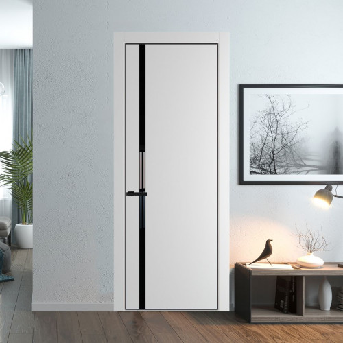 Межкомнатная дверь ProfilDoors 21 PE с вставкой из стекла черный лак Крем Вайт с алюминиевой кромкой Черный