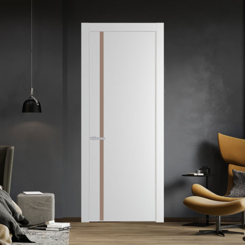 Межкомнатная дверь ProfilDoors 21 PE с вставкой из стекла монохром капучино Крем Вайт с алюминиевой кромкой Матовая