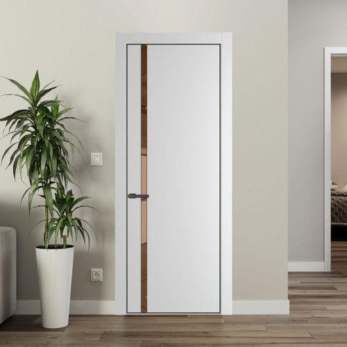 Межкомнатная дверь ProfilDoors 21 PE с вставкой из стекла зеркало bronze Крем Вайт с алюминиевой кромкой Серая Ночь