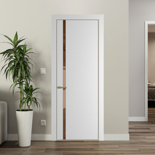 Межкомнатная дверь ProfilDoors 21 PE с вставкой из стекла зеркало bronze Крем Вайт с алюминиевой кромкой Шампань