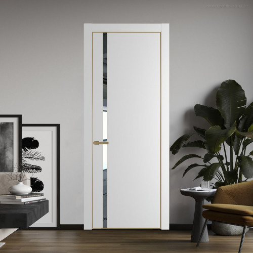 Межкомнатная дверь ProfilDoors 21 PE с вставкой из стекла зеркало Крем Вайт с алюминиевой кромкой Золото