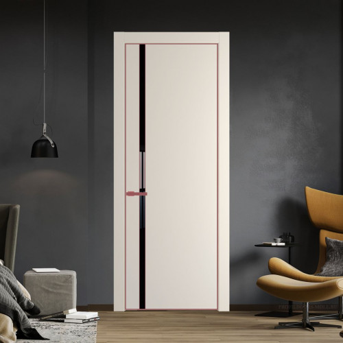 Межкомнатная дверь ProfilDoors 21 PE с вставкой из стекла черный лак Кремовая Магнолия с алюминиевой кромкой Красный антрацит