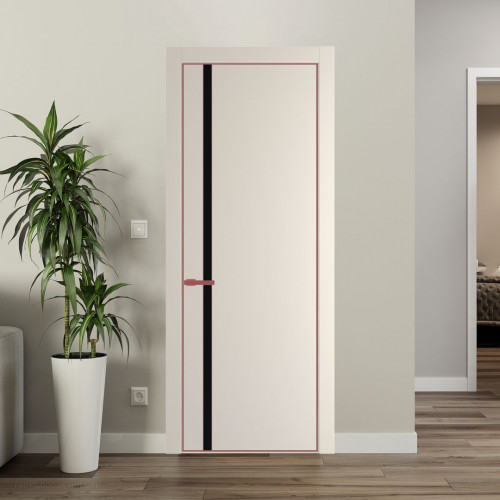 Межкомнатная дверь ProfilDoors 21 PE с вставкой из стекла монохром черный Кремовая Магнолия с алюминиевой кромкой Красный антрацит