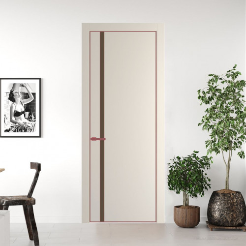 Межкомнатная дверь ProfilDoors 21 PE с вставкой из стекла монохром гляссе Кремовая Магнолия с алюминиевой кромкой Красный антрацит