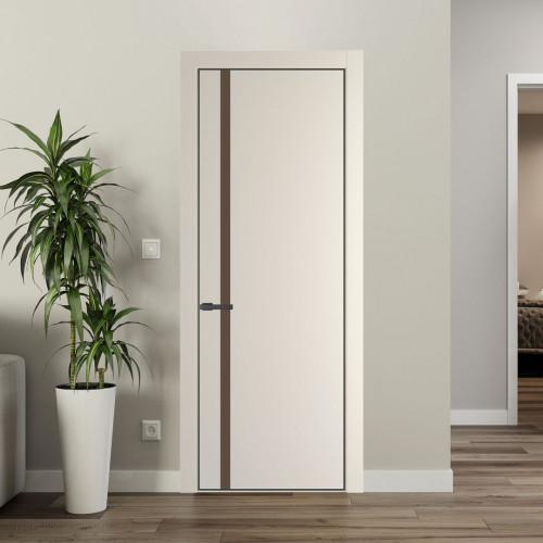 Межкомнатная дверь ProfilDoors 21 PE с вставкой из стекла монохром гляссе Кремовая Магнолия с алюминиевой кромкой Серая Ночь