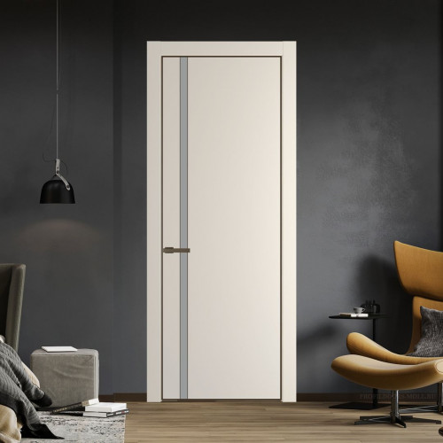 Межкомнатная дверь ProfilDoors 21 PE с вставкой из стекла монохром серый Кремовая Магнолия с алюминиевой кромкой Деорэ