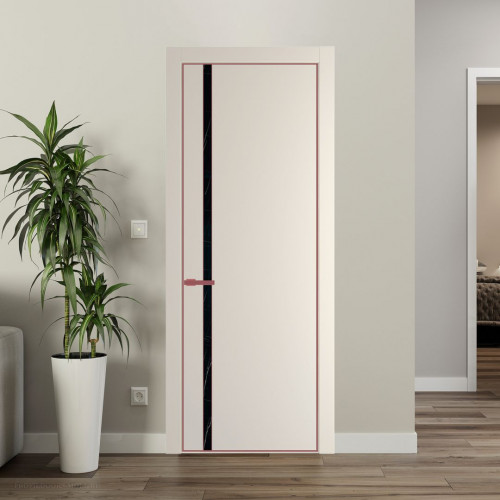 Межкомнатная дверь ProfilDoors 21 PE с вставкой из стекла неро мрамор Кремовая Магнолия с алюминиевой кромкой Красный антрацит