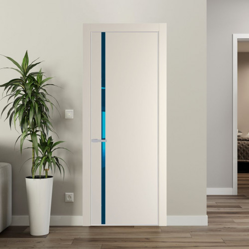 Межкомнатная дверь ProfilDoors 21 PE с вставкой из стекла зеркало blue Кремовая Магнолия с алюминиевой кромкой Матовая