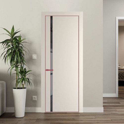 Межкомнатная дверь ProfilDoors 21 PE с вставкой из стекла зеркало grey Кремовая Магнолия с алюминиевой кромкой Красный антрацит
