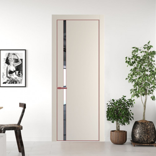 Межкомнатная дверь ProfilDoors 21 PE с вставкой из стекла зеркало Кремовая Магнолия с алюминиевой кромкой Красный антрацит