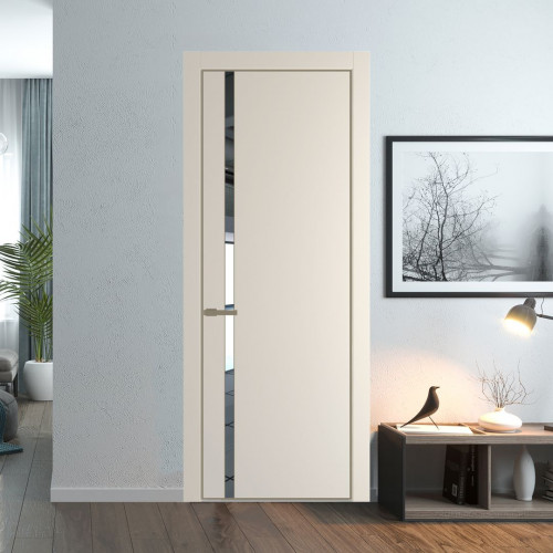 Межкомнатная дверь ProfilDoors 21 PE с вставкой из стекла зеркало Кремовая Магнолия с алюминиевой кромкой Шампань