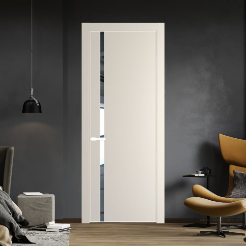 Межкомнатная дверь ProfilDoors 21 PE с вставкой из стекла зеркало Кремовая Магнолия с алюминиевой кромкой Вайт