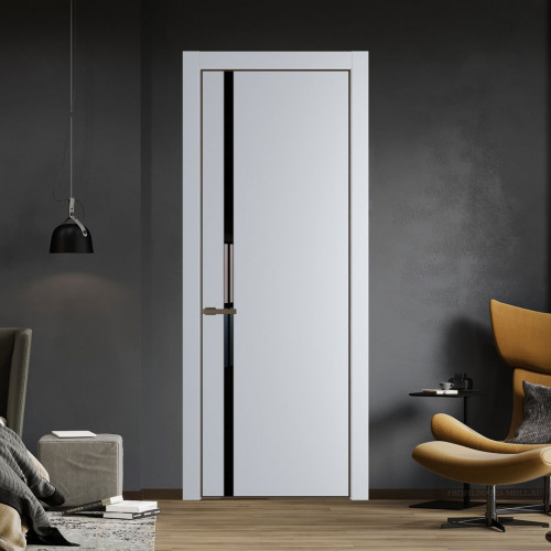 Межкомнатная дверь ProfilDoors 21 PE с вставкой из стекла черный лак Лайт Грей с алюминиевой кромкой Деорэ