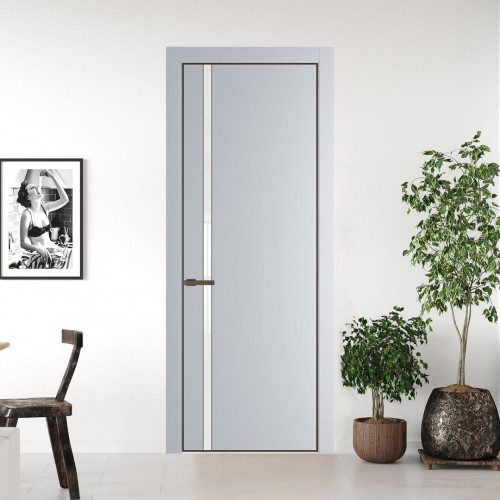 Межкомнатная дверь ProfilDoors 21 PE с вставкой из стекла лак классик Лайт Грей с алюминиевой кромкой Деорэ