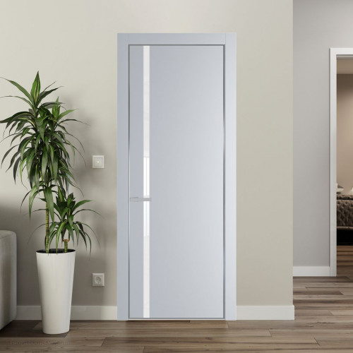 Межкомнатная дверь ProfilDoors 21 PE с вставкой из стекла лак классик Лайт Грей с алюминиевой кромкой Серебро