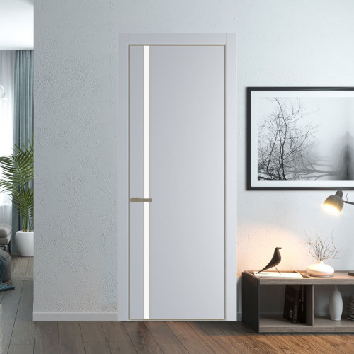 Межкомнатная дверь ProfilDoors 21 PE с вставкой из стекла монохром белый просветленный Лайт Грей с алюминиевой кромкой Шампань