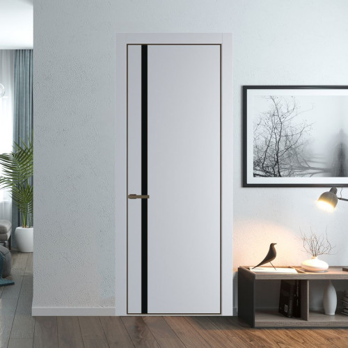 Межкомнатная дверь ProfilDoors 21 PE с вставкой из стекла монохром черный Лайт Грей с алюминиевой кромкой Деорэ