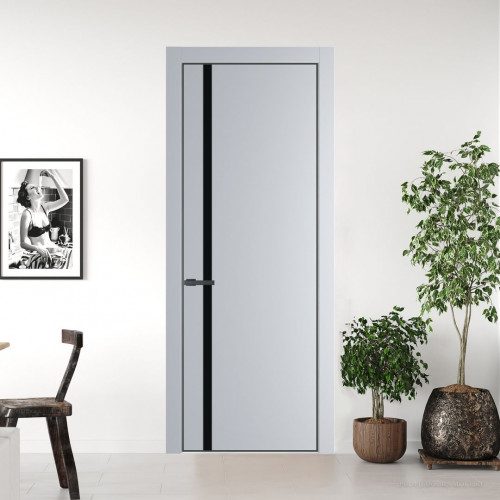 Межкомнатная дверь ProfilDoors 21 PE с вставкой из стекла монохром черный Лайт Грей с алюминиевой кромкой Серая Ночь
