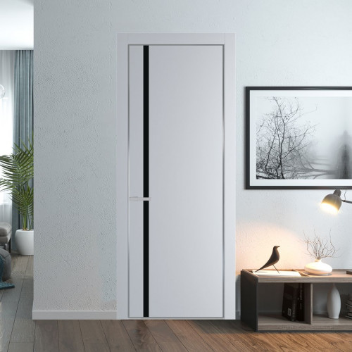 Межкомнатная дверь ProfilDoors 21 PE с вставкой из стекла монохром черный Лайт Грей с алюминиевой кромкой Серебро