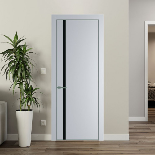 Межкомнатная дверь ProfilDoors 21 PE с вставкой из стекла монохром черный Лайт Грей с алюминиевой кромкой Зеленый воск