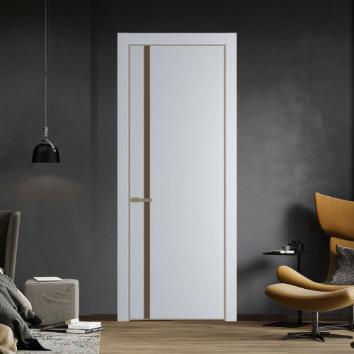 Межкомнатная дверь ProfilDoors 21 PE с вставкой из стекла монохром гляссе Лайт Грей с алюминиевой кромкой Шампань