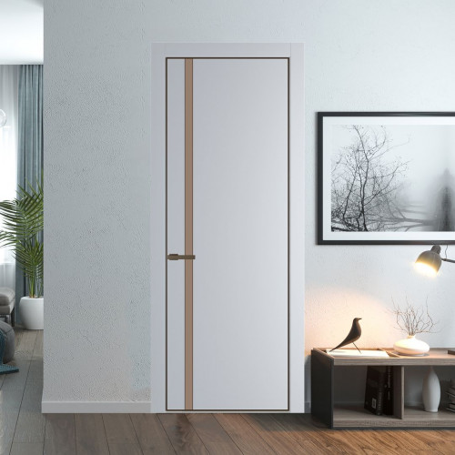 Межкомнатная дверь ProfilDoors 21 PE с вставкой из стекла монохром капучино Лайт Грей с алюминиевой кромкой Деорэ
